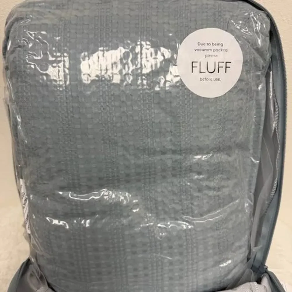 3Pcs Full/Queen Comforter Set Waffle Textured Light Blue NEW
